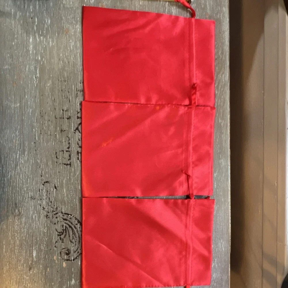 Red Satin Gift Pouches Set of 3 Approx. 8x6 in Solid Plain Drawstring Bags